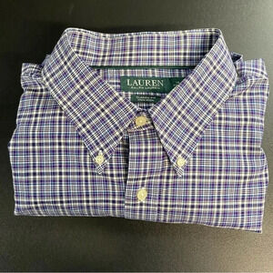 LAUREN RALPH LAUREN Classic Fit Men’s Purple Plaid Long Sleeve Shirt Sz 18 34/35
